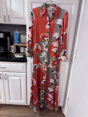 Corey Lynn Calter Red & Olive Floral Maxi Shirt Dress